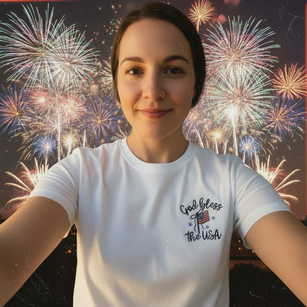 God Bless The USA Left Chest Embroidered Shirt | Patriotic | July 4th