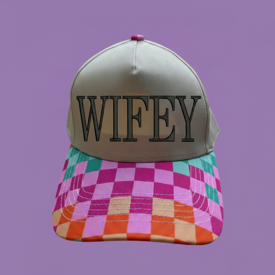 Custom Embroidered Trucker Hat | Multicolor Checkered Brim Snapback | Personalized Text