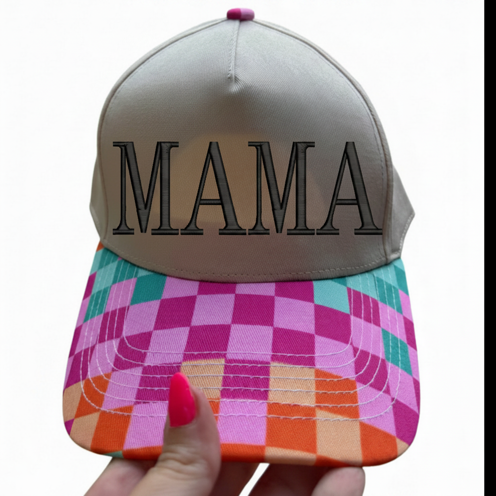 Custom Embroidered Trucker Hat | Multicolor Checkered Brim Snapback | Personalized Text